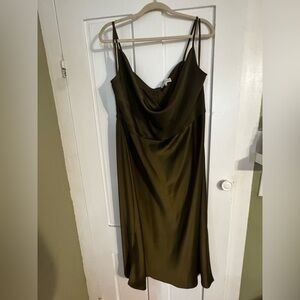 BHLDN olive green satin dress